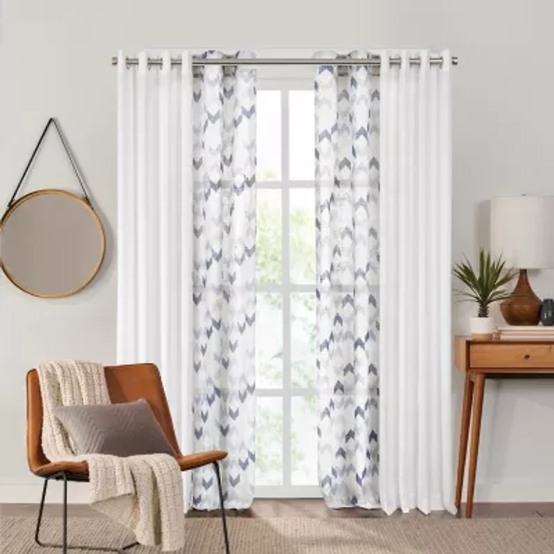 Fieldcrest Arden Modern Herringbone Cotton Grommet Top Sheer Single Curtain Panel
