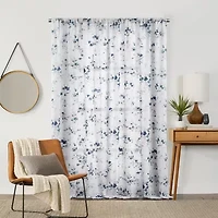 Fieldcrest Arden Watercolor Bouquet Cotton Rod Pocket Sheer Single Curtain Panel