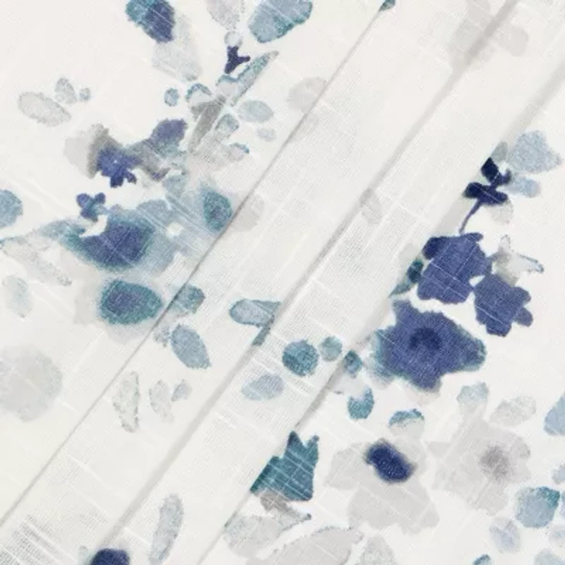 Fieldcrest Arden Watercolor Bouquet Cotton Rod Pocket Sheer Single Curtain Panel
