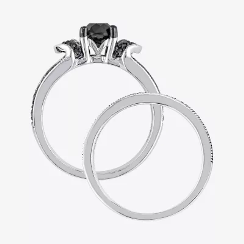 Midnight Black Diamond 1 CT.T.W. Color-Enhanced Sterling Silver Bridal Set