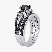 Midnight Black Diamond 1 CT.T.W. Color-Enhanced Sterling Silver Bridal Set