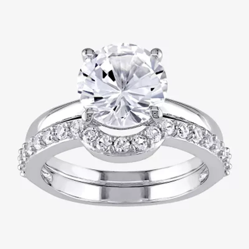 Modern Bride Gemstone Womens Lab Created White Sapphire 10K Gold Round Bridal Set
