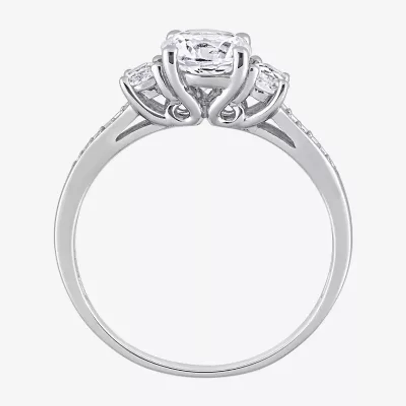 Modern Bride Gemstone Womens Diamond Accent Lab Created White Sapphire 10K Gold Round 3-Stone Engagement Ring