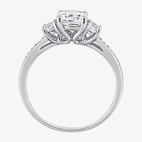 Modern Bride Gemstone Womens Diamond Accent Lab Created White Sapphire 10K Gold Round 3-Stone Engagement Ring