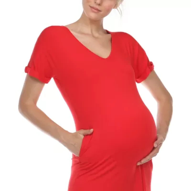 White Mark Womens Maternity Short Sleeve Midi T-Shirt Dress