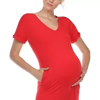 White Mark Womens Maternity Short Sleeve Midi T-Shirt Dress
