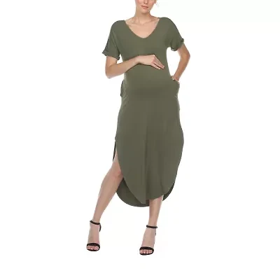 White Mark Womens Maternity Short Sleeve Midi T-Shirt Dress