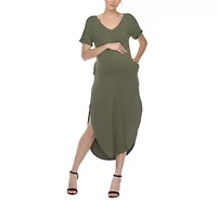 White Mark Womens Maternity Short Sleeve Midi T-Shirt Dress