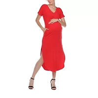 White Mark Womens Maternity Short Sleeve Midi T-Shirt Dress
