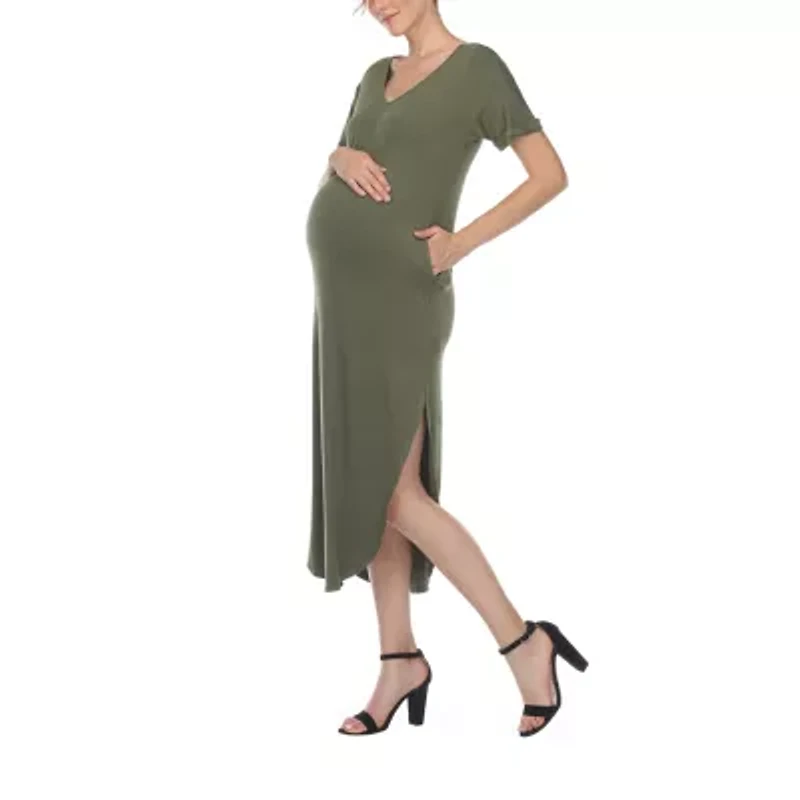 White Mark Womens Maternity Short Sleeve Midi T-Shirt Dress