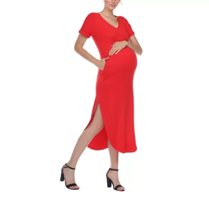 White Mark Womens Maternity Short Sleeve Midi T-Shirt Dress