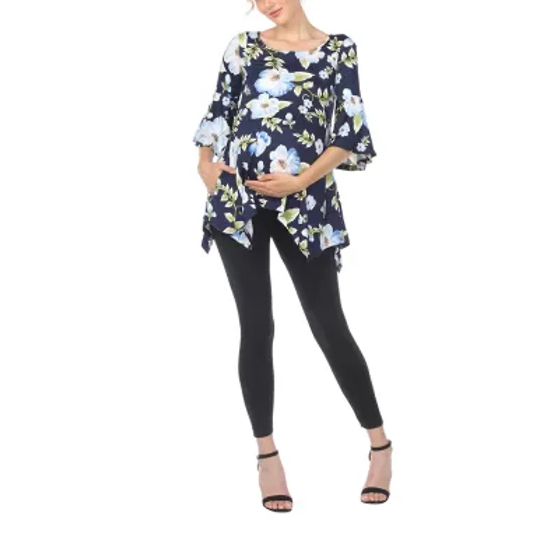 White Mark Maternity Womens Boat Neck 3/4 Sleeve Tunic Top