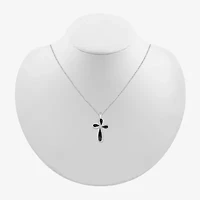 Womens 1/4 CT. T.W. Natural Black Diamond 14K White Gold Cross 18 Inch Pendant Necklace