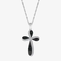 Womens 1/4 CT. T.W. Natural Black Diamond 14K White Gold Cross 18 Inch Pendant Necklace