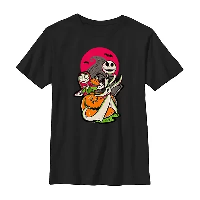 Disney Collection Little & Big Kid Boys Crew Neck Short Sleeve Regular Fit Nightmare Before Christmas Graphic T-Shirt