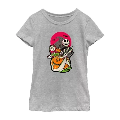 Disney Collection Little & Big Kid Girls Crew Neck Short Sleeve Regular Fit Nightmare Before Christmas Graphic T-Shirt
