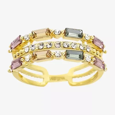 Sparkle Allure 3 Row Station Womens Multi Color Crystal 14K Gold Over Brass Cocktail Ring