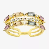 Sparkle Allure 3 Row Station Womens Multi Color Crystal 14K Gold Over Brass Cocktail Ring