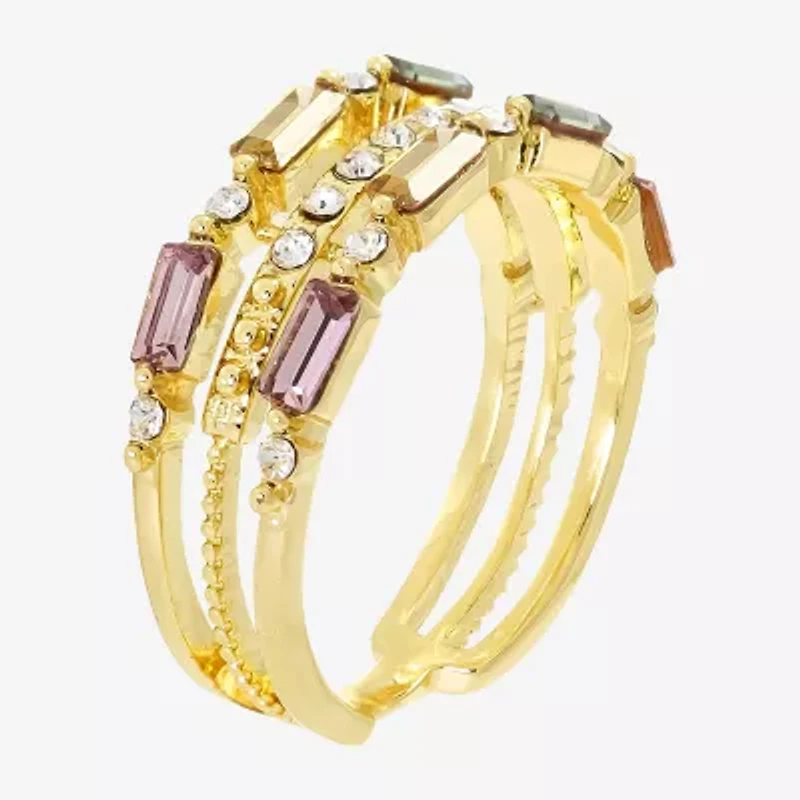Sparkle Allure 3 Row Station Womens Multi Color Crystal 14K Gold Over Brass Cocktail Ring