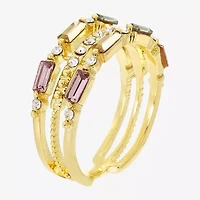 Sparkle Allure 3 Row Station Womens Multi Color Crystal 14K Gold Over Brass Cocktail Ring