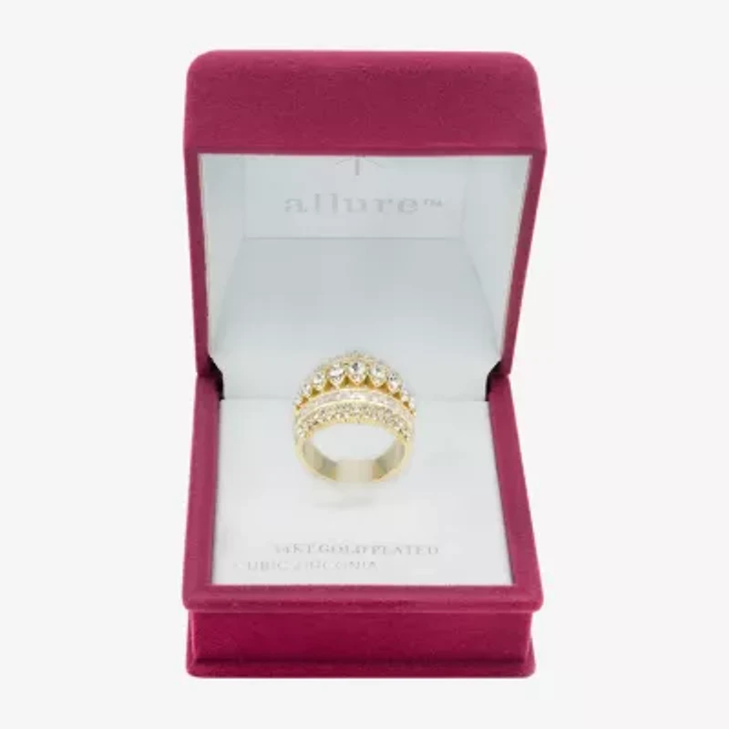 Sparkle Allure Dome Womens Cubic Zirconia 14K Gold Over Brass Cocktail Ring