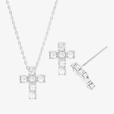 Sparkle Allure Womens Crystal Pure Silver Over Brass Cross 2-pc. Jewelry Set