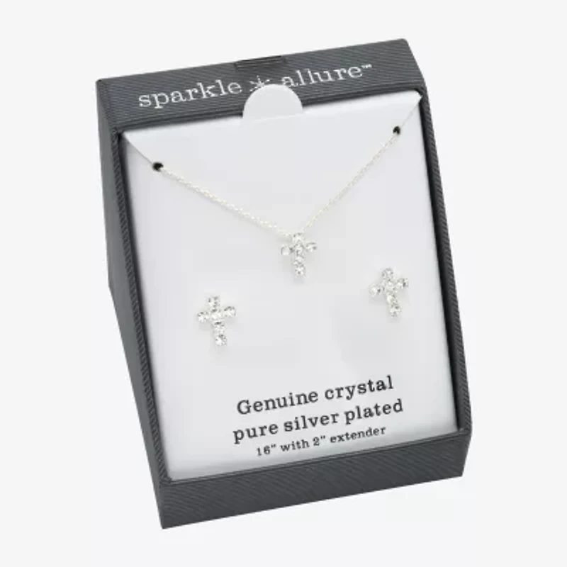 Sparkle Allure Womens Crystal Pure Silver Over Brass Cross 2-pc. Jewelry Set