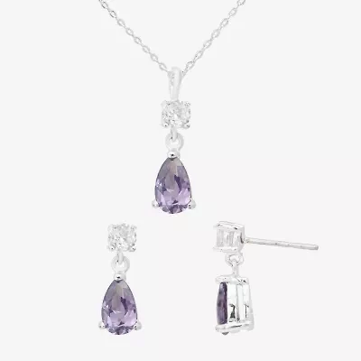 Sparkle Allure Womens Purple Cubic Zirconia Pure Silver Over Brass Pear 2-pc. Jewelry Set