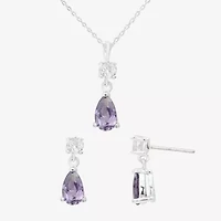Sparkle Allure Womens Purple Cubic Zirconia Pure Silver Over Brass Pear 2-pc. Jewelry Set