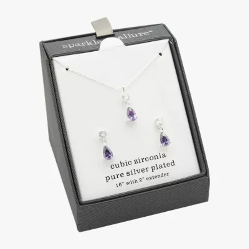 Sparkle Allure Womens Purple Cubic Zirconia Pure Silver Over Brass Pear 2-pc. Jewelry Set