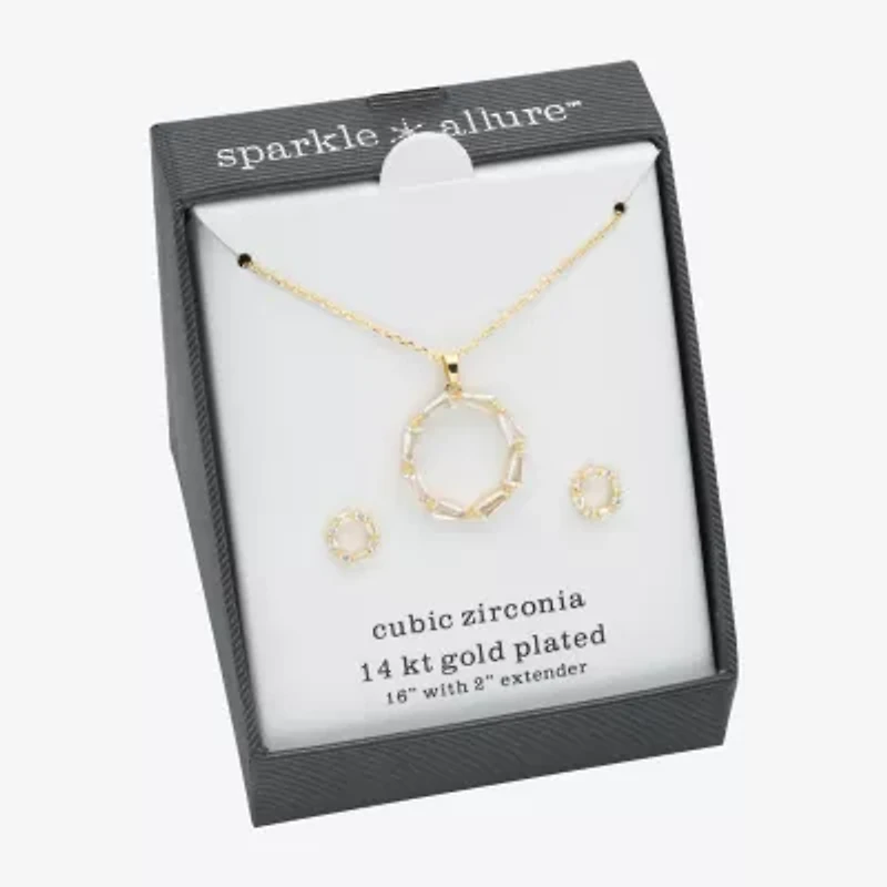 Sparkle Allure Womens Cubic Zirconia 14K Gold Over Brass Round 2-pc. Jewelry Set