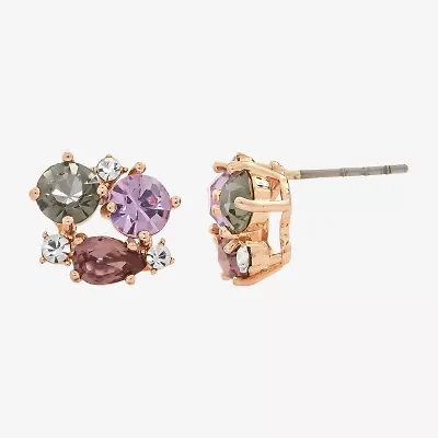 Sparkle Allure Cluster Multi Color Crystal 18K Rose Gold Over Brass 11.9mm Stud Earrings