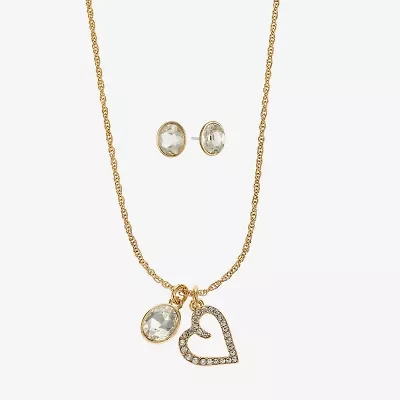 Monet Jewelry Gold Tone Initial Charm Necklace & Stud Earring Womens Glass Oval 2-pc. Set
