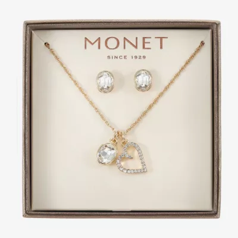 Monet Jewelry Gold Tone Initial Charm Necklace & Stud Earring Womens Glass Oval 2-pc. Set