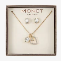Monet Jewelry Gold Tone Initial Charm Necklace & Stud Earring Womens Glass Oval 2-pc. Set