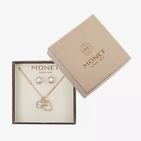 Monet Jewelry Gold Tone Initial Charm Necklace & Stud Earring Womens Glass Oval 2-pc. Set