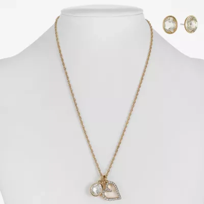 Monet Jewelry Gold Tone Initial Charm Necklace & Stud Earring Womens Glass Oval 2-pc. Set