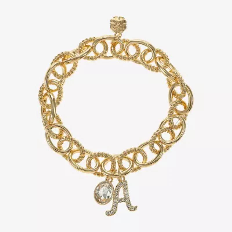 Monet Jewelry Gold Tone Initial Stretch Womens Glass Oval Charm Bracelet