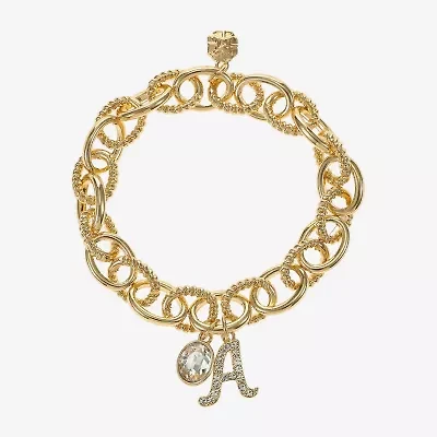 Monet Jewelry Gold Tone Initial Stretch Womens Glass Oval Charm Bracelet