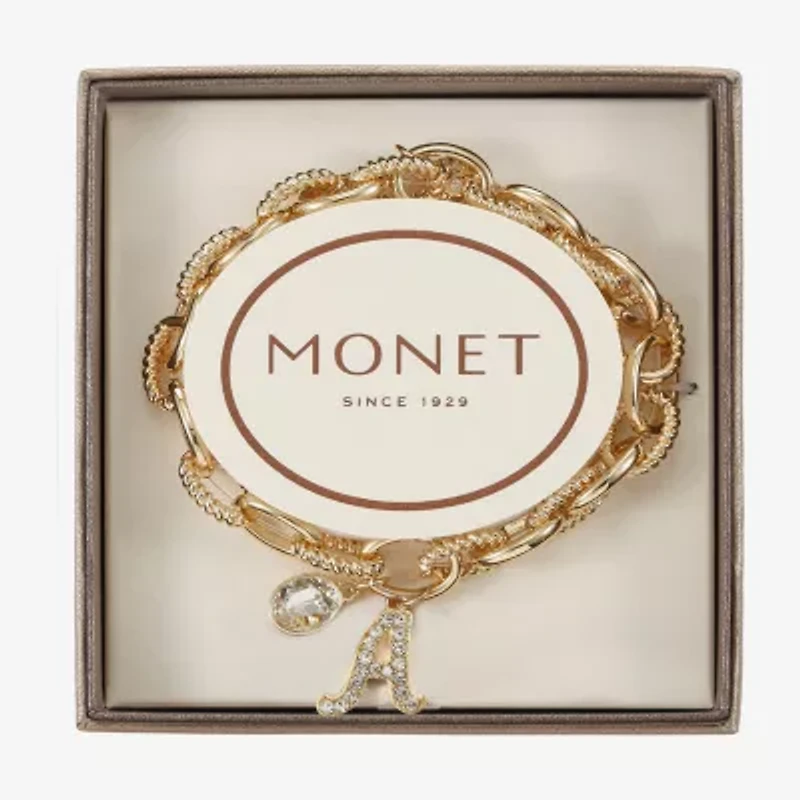 Monet Jewelry Gold Tone Initial Stretch Womens Glass Oval Charm Bracelet