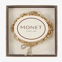 Monet Jewelry Gold Tone Initial Stretch Womens Glass Oval Charm Bracelet