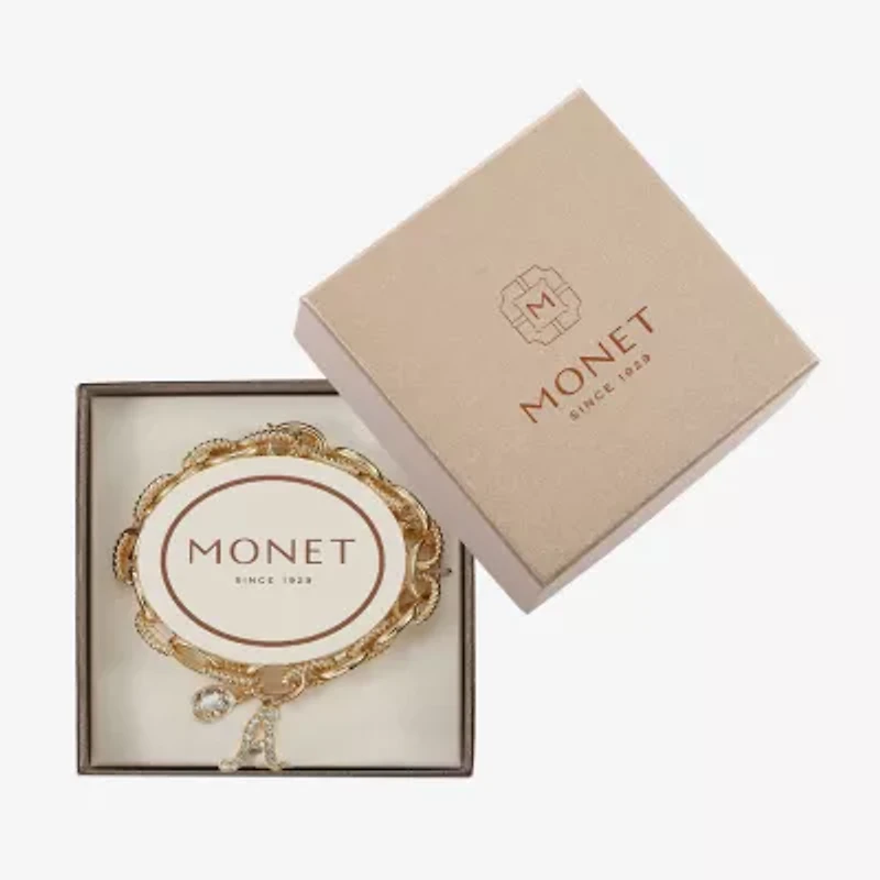 Monet Jewelry Gold Tone Initial Stretch Womens Glass Oval Charm Bracelet