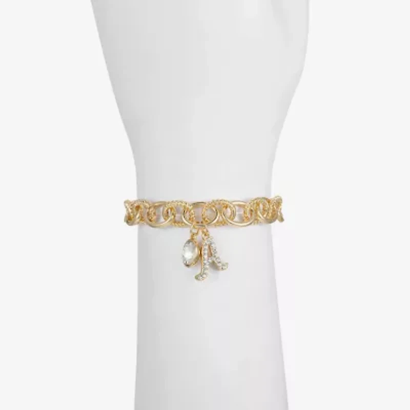 Monet Jewelry Gold Tone Initial Stretch Womens Glass Oval Charm Bracelet