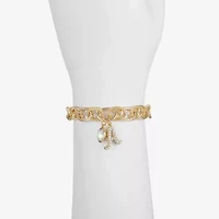 Monet Jewelry Gold Tone Initial Stretch Womens Glass Oval Charm Bracelet