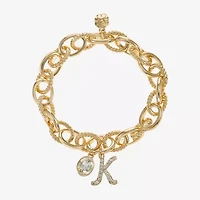 Monet Jewelry Gold Tone Initial Stretch Womens Glass Oval Charm Bracelet