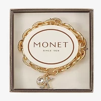 Monet Jewelry Gold Tone Initial Stretch Womens Glass Oval Charm Bracelet