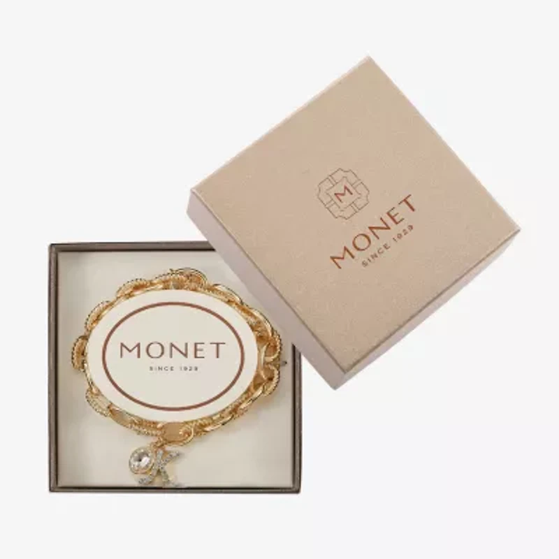 Monet Jewelry Gold Tone Initial Stretch Womens Glass Oval Charm Bracelet