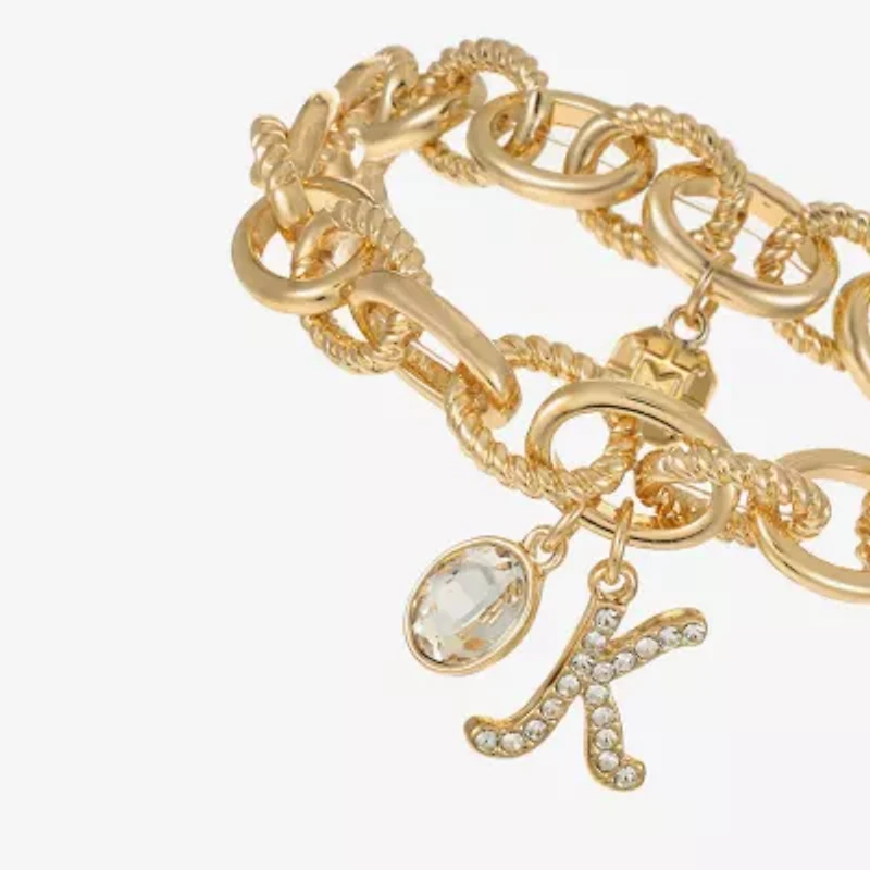 Monet Jewelry Gold Tone Initial Stretch Womens Glass Oval Charm Bracelet