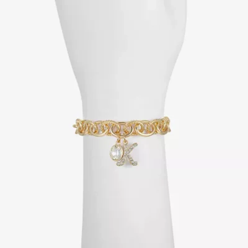 Monet Jewelry Gold Tone Initial Stretch Womens Glass Oval Charm Bracelet