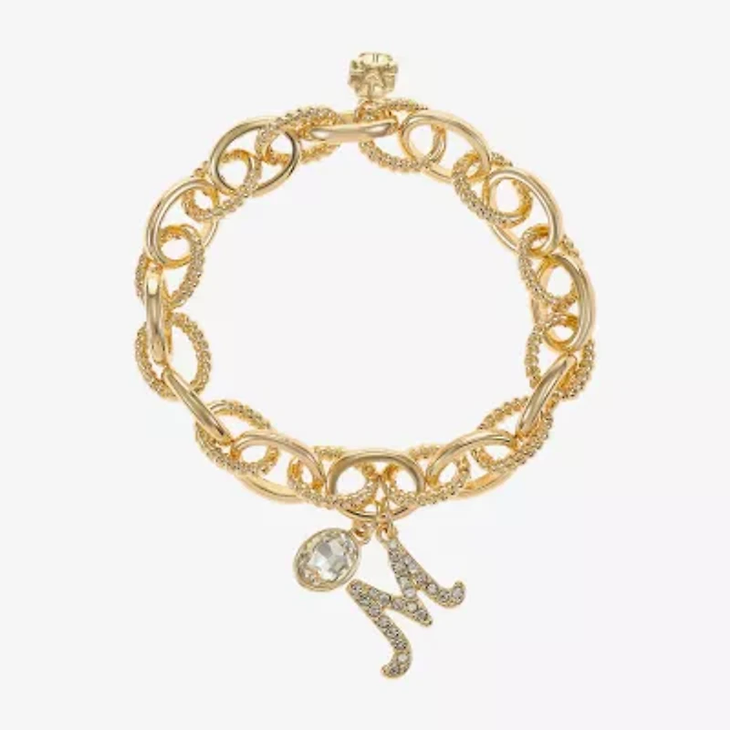 Monet Jewelry Gold Tone Initial Stretch Womens Glass Oval Charm Bracelet